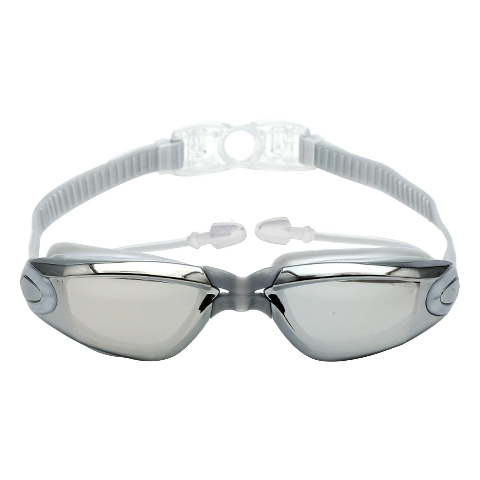 High-Definition -Fog Swimming Goggles for Adults Large Frame Electroplated Lens Men Women Swim Gear (Silver, One Size)