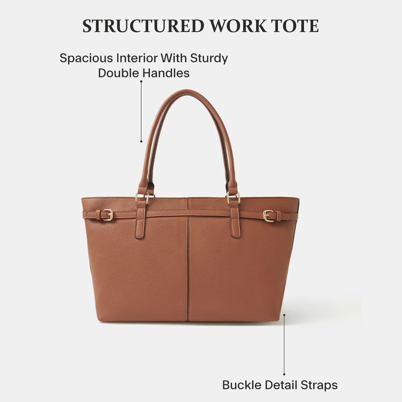 Image of Accessorize London Women's Brown Buckle Strap Tote Bag | Hand bags for women stylish | Shoulder bag for woman latest | Purse for women handbag