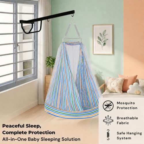 Image of Vparents Sleeping Essentials with Mosquito Net & Spring with Stand, Neonate (Blue)