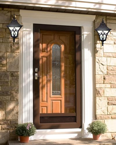 Image of Outdoor Wall Light, Victorian Style Lantern, Black Cast Aluminium, Decorative Glass Panel, Bulbs Not Included (Pack of 4)