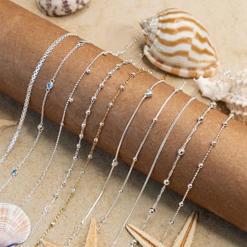 Image of Amberta Italian Sterling Silver Anklet for Women 925 | Adjustable Ankle Bracelets for Women Beaded Heart Summer Jewellery