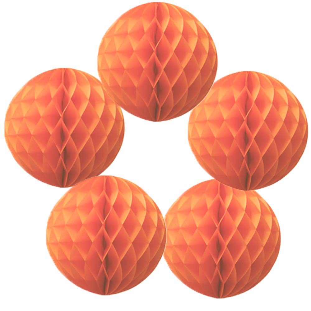 5 Pack Tissue Paper Honeycomb Balls Table Centrepiece Lantern Garland Wedding Decoration | Ball-Tropical Orange, 10"(25cm) | — image 1