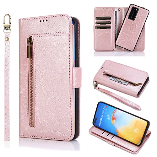 Cubierta de la caja de flip Compatible with Huawei P40 Wallet Case, 2 en 1 Funda de teléfono de cuero de PU desmontable Compatible with Huawei P40, carcasa de bolsa magnética con soporte + tarjetero C