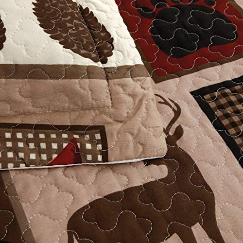 Oliven Reversible Home Rustic Bedding Lodge Moose Bear Quilt Set King Size,3 Pcs Lightweight Cabin Bedspread Bear Paw Eagle Elk Printed Bed Cover All Season Coverlet Bed Set with King Pillow Shams