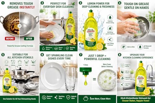 Image of KitchenMaster Dishwash Gel For Kitchen Utensils Cleaner With The Power Of Lemon Pack Of 3 Per Pack 1 Litre