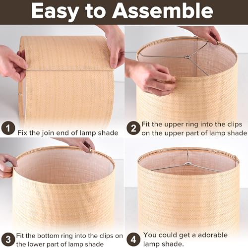 Jerhous Paper Woven Drum Lamp Shades Set Of 2 Medium Yellow-Brown Lampshade 13``Top X 13``Bottom X 10``High(Spider) Farmhouse Lamp Shade For Table And Bedside Lamp thumb #5