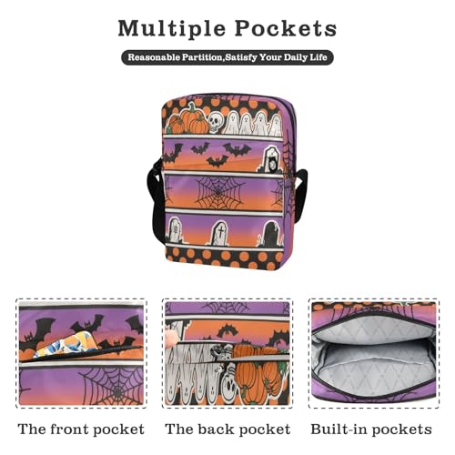 small messenger bag for women men shoulder bag Shoulder Handbags Adjustable Strap for Casual Casual- Halloween Sticker Stripes2