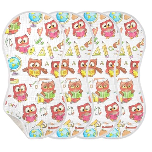 xigua Cute Owls Baby Burp Cloths for Newborn Boys and Girls 4 Pack, Soft & Absorbent Cotton Baby Burp Cloth, Baby Washcloths, Newborn Towel, Burp Rags3