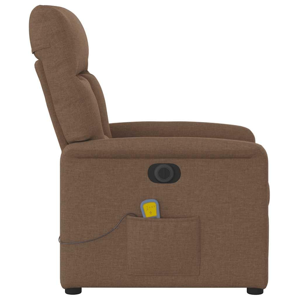 Massagesessel Elektrisch Braun Stoff mit 6-Punkt-Vibrationsmassage, Metall- und Holzgestell, Verstellbare Rückenlehne und Fußstütze, 72x90x99 cm Sitzbreite 50 cm