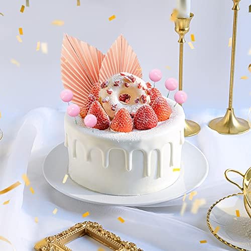 14 Pcs Birthday Cake Decorations Include 4 Paper Palm Fan Cake Topper 10 Mini Balloon Cake Topper Foam Ball DIY Cake Insert Decorations for 2022 Jubilee Wedding Valentine's Day Birthday (pink)