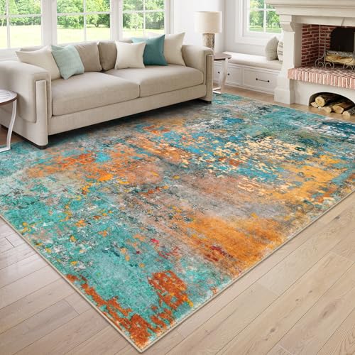 Lahome Modern Abstract Area Rug 6x9 Rugs for Living Room, Washable Accent Bedroom Rug Low Pile Non Slip, Colorful Soft Indoor Contemporary Carpet for Dining Room Table Apartment