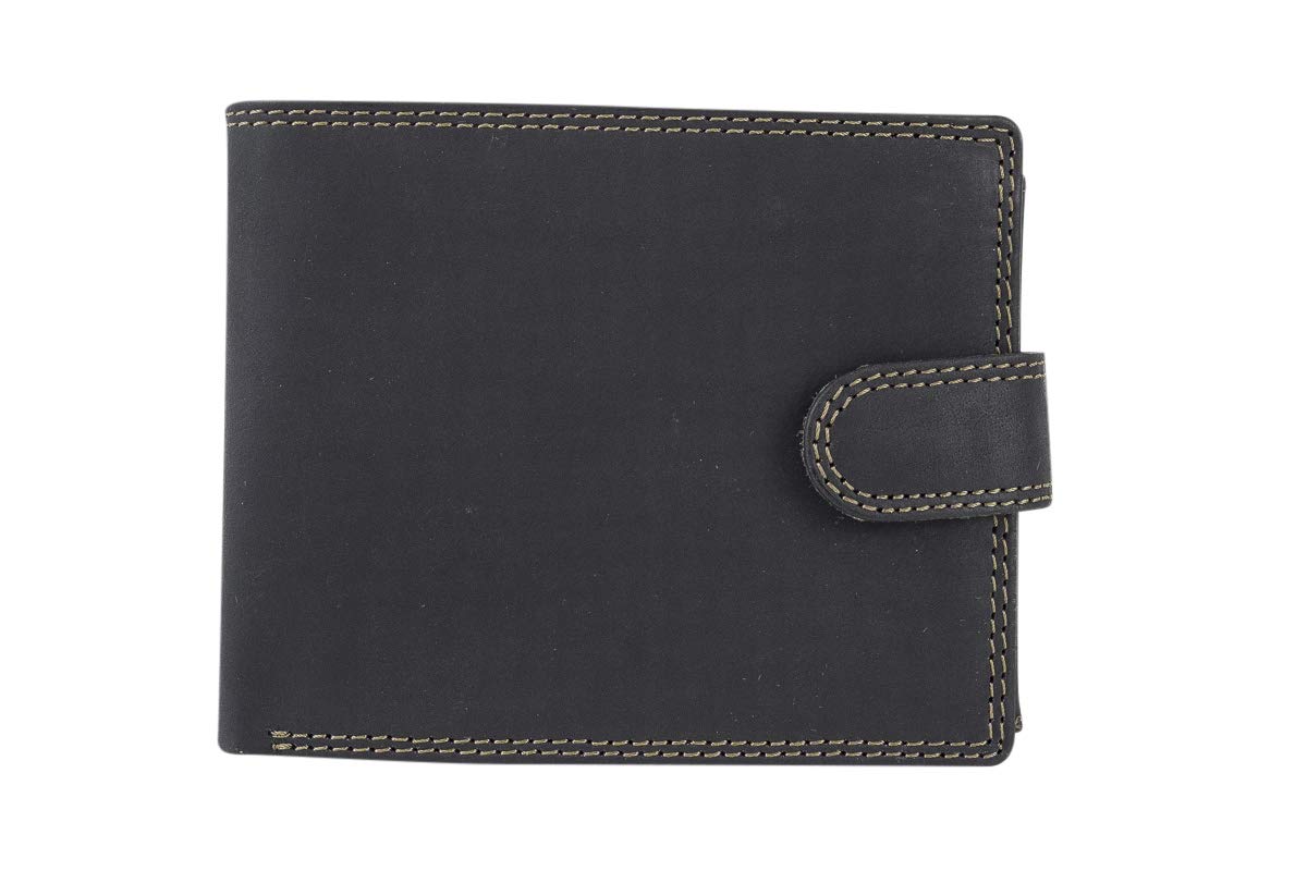 LEAS MCL Mens and Ladies Wallet with Outside Lock Horizontal Format Vintage-Style, Genuine Leather, Black - ''LEAS Basic-Vintage-Collection''