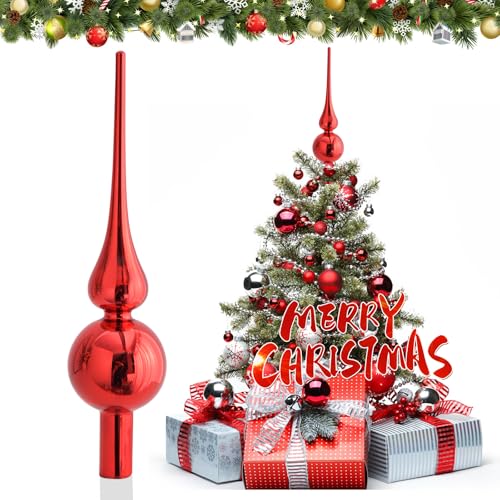 JOYUE Weihnachtsbaumspitze Glas Matt Christbaumspitze Rot 26 cm,...