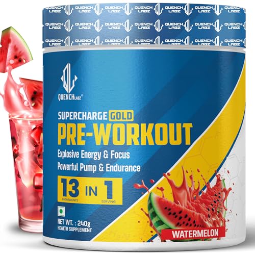 Image of QUENCHLABZ Pre Workout ( 30 Servings, Watermelon Flavour) | Pre-Workout Supplements for Men | Explosive Energy, Endurance & Instant Powerful Pump | Creatine, L-Arginine, Caffeine For Extra Focus and Muscle Pump & Growth - 240 grams
