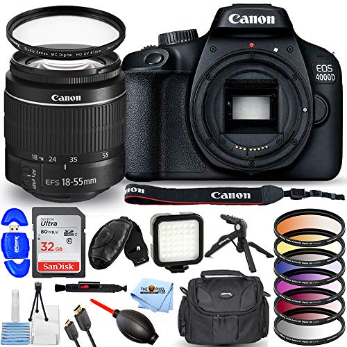 Canon EOS 4000D / Rebel T100 with EF-S 18-55mm III Lens Pro Bundle Includes Ultra 32GB SD, LED Light Kit, Tripod, Gadget Bag, HDMI Cable and More