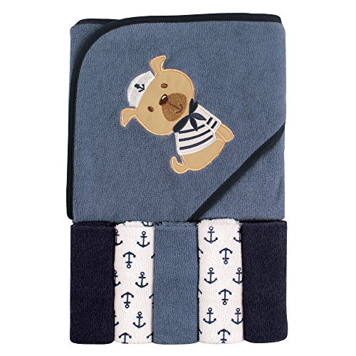 Image of Luvable Friends Unisex Baby Hooded Towel with Five Washcloths, Dog, One Size
