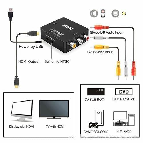 FANTIA RCA to HDMI, AV to HDMI Converter, 1080P 4k Video Audio TV 3 RCA CVBS HDMI with USB Charging Cable - Thumbnail 6