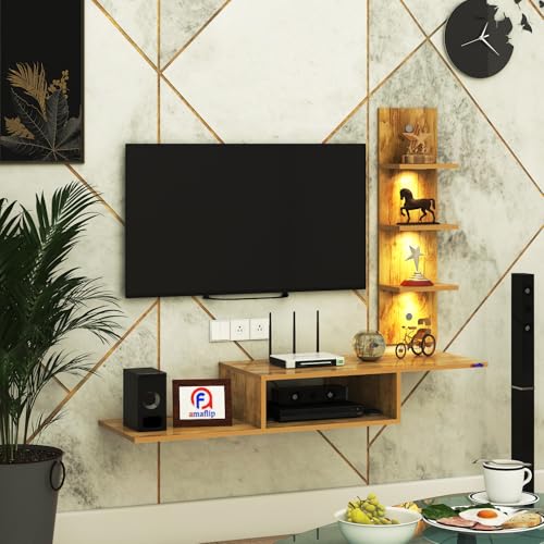 Image of Thomas Engineered Wood LED Light TV Unit Wall Mounted TV Unit Wall TV Stand TV Cabinet for Living Room, Set Top Box Stand - GiantWood (D.I.Y - Do-It-Yourself) Ideal for Up to 43 inch Inches