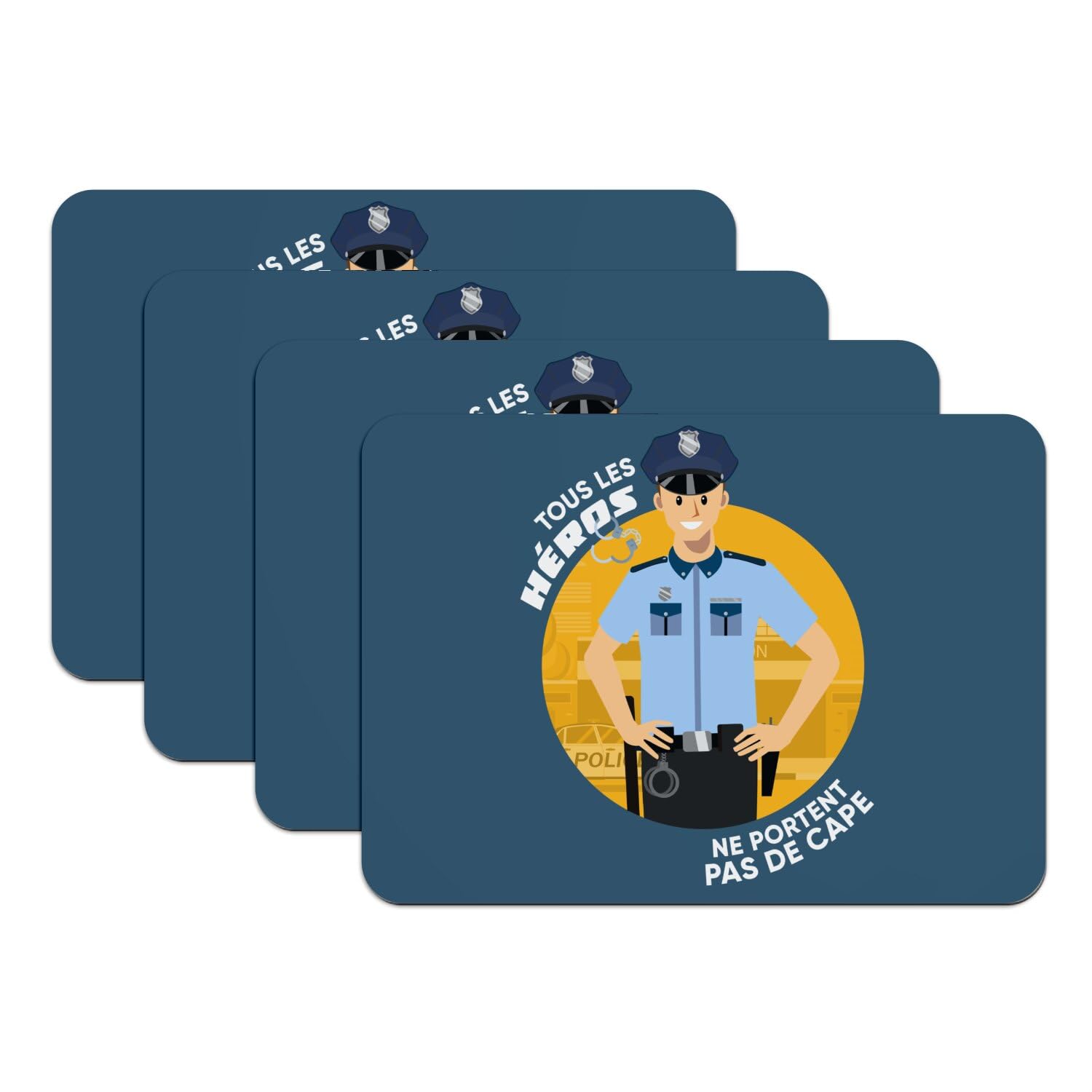 Sets de table gendarme et policier lot de 4 grands formats bleus antidérapants
