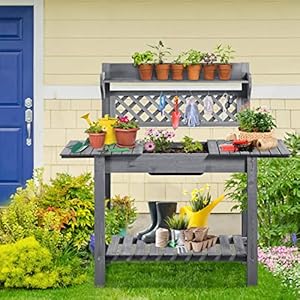 Yaheetech Potting Bench Table Outdoor Garden Potting Table Wooden Workstation w/Sliding Tabletop Removable Sink w/Storage Shelf Flower Pot Bench Mobile Garden Potting Bench Gray Yaheetech Potting Bench Table Outdoor Garden Potting Table Wooden Workstation wSliding Tabletop Removable Sink wStorage Shelf Flower Pot Bench Mobile Garden Potting Bench Gray