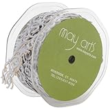 May Arts Adhesive Fleur-De-Lis Scroll Design Ribbon, 0.875-Inch by 10-Yard, Silver