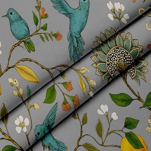 Image of BFAM Floral Print 100% Blackout Curtain with Black Linning at Back,Grey Bird Print Curtains for Living Room /Bedroom Thermal Insulated Energey Saving 7 Feet Pack of 1 Curtain