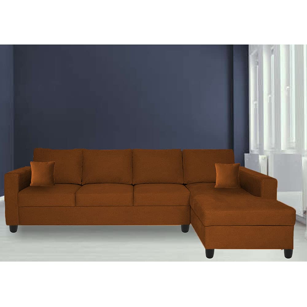 Verona 6 Seater RHS L Shape Sofa Set for Living Room (Brown Fabric)