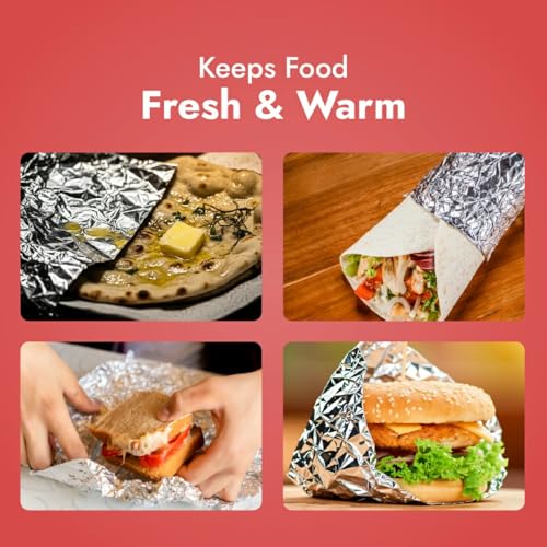 Image of Claret Food Grade Aluminium Foil Roll | 18 Meter | Kitchen Foil for Wrapping Roti Snacks Tiffin | Durable and Hygienic Foil Paper (Pack of 1)