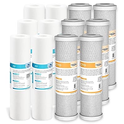 10 Micron Polypropylene & 5 Micron CTO Carbon Block Water Filter 10"x2.5", Whole House Sediment Water Filters Universal Replacement Filter