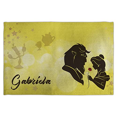 Nappe Belle et la Bête. Nappe pour Enfants. Napperon individuelle personnalisée. Nappe en Tissu 45x30cm. Nappe en Polyester Texture Lin. Cadeaux personnalisés. Divers modèles. LA Belle ET LA BÊTE