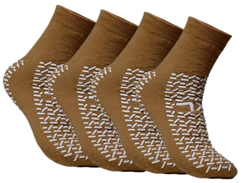 Double Tread Non-Skid Safety Socks – X-Large Beige (4 Pairs) / Unisex | Non-Slip | Hospital, Home, or Yoga Use2