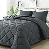 HYLEORY Queen Size Comforter Set with 2 Pillow Shams – Down Alternative Bed Comforters Bedding Sets for All Season – Lightweight – Machine Washable – Dark Grey