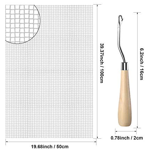 Image of WILLBOND 2 Pieces Blank Rug Hooking Mesh Latch Hook Mesh Canvas Kit with 2 Pieces Wooden Bent Tool for DIY Tapestry Canvas (19 x 39 Inches)