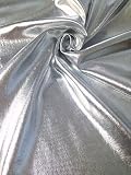 Metallic Shiny All Over Foil Stretch Polyester Spandex Fabric by The Yard (Silver)