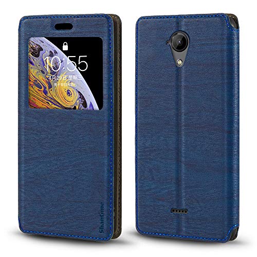 Coque à Rabat en Cuir PU avec Fenêtre Visible et Aimant Invisible Compatible avec Wiko U Feel Lite, Étui Intelligent à Affichage Clair (Bleu)