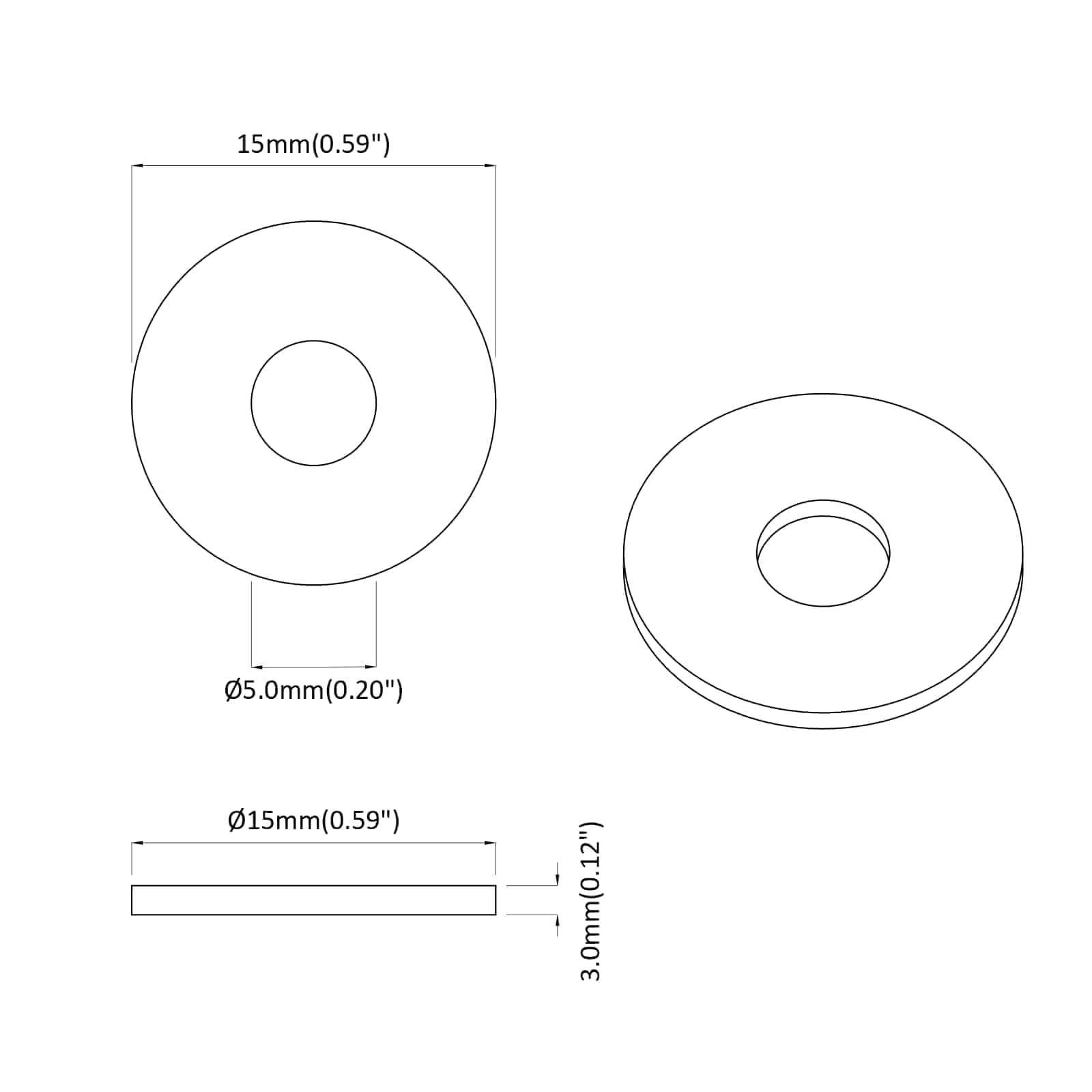 vidaXL adecuado para arandelas planas 36000 uds. Negro ∅15 x 3 mm
