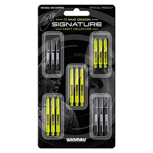 WINMAU, MvG Signature Dart Stems Collection, Dart Shafts 5 Sets Per Pack (15 in Total), Mixed Darts Shafts Sizes