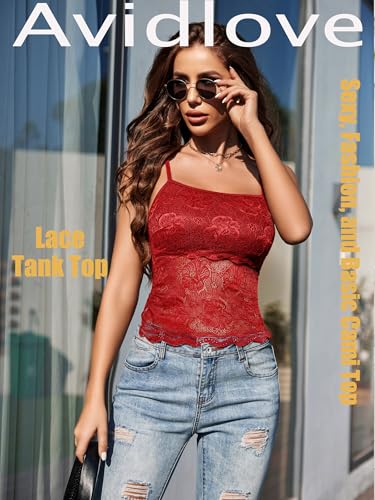 Image of Avidlove Womens Camisole Lace Spaghetti Strap Tank Top Tube Slim Basic Cami Tops