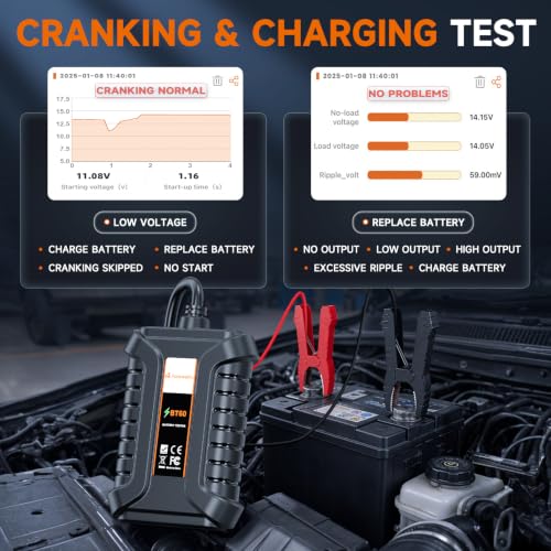 Image of FOXWELL BT60 Bluetooth Battery Tester, Upgraded BT301, 12V 100-2000CCA Car Battery Analyzer with SOH SOC, Load & Alternator Test for iPhone Android, Car RV Motorcycle Boat