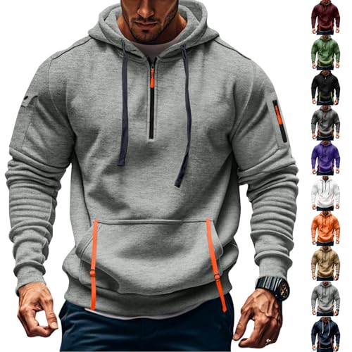 Mens Hoodies Pullover Tactical Fleece Lined Quarter Zip Hooded Sweatshirt Drawstring Plus Size Hoodie with Pockets