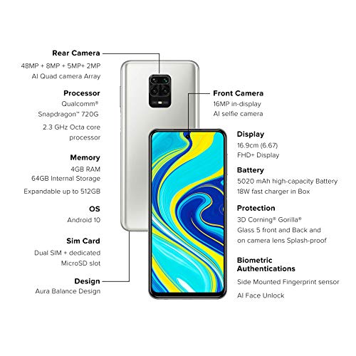 Image of Redmi Note 9 Pro (Glacier White, 4GB RAM, 64GB Storage) - 8nm Snapdragon 720G &Alexa Hands-Free Capable