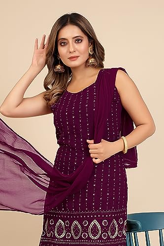 Image of TILKI Women's Embrodery Work Kurti With Sharara And Dupatta Set