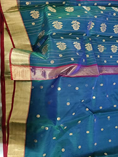 HerClozet turquoise chanderi katan silk saree in katan silk – image 5