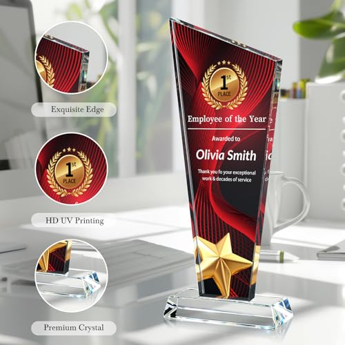 Image of Custom Crystal Trophy Award Personalized Plaque Award with Text Logo Photo Awards Trophies for Employee Recognition Team Graduation Personalized Office Gifts for Boss Coworker Teacher