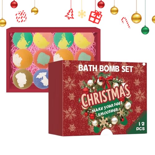 YNPQTDS Bolas de baño para mujeres, juego de 12 bolas de sal de baño navideñas con aceites esenciales, productos de cuidado perfumados para niños, adolescentes, niñas, hotel, baño, vapores
