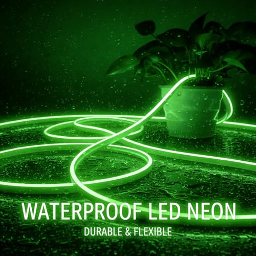 Image of Green Neon LED Strip Light 5 Meter with Adapter | Flexible IP65 Waterproof Silicone Rope Light for Indoor and Outdoor Bedroom, Ceiling, Gaming Room, Party Decoration