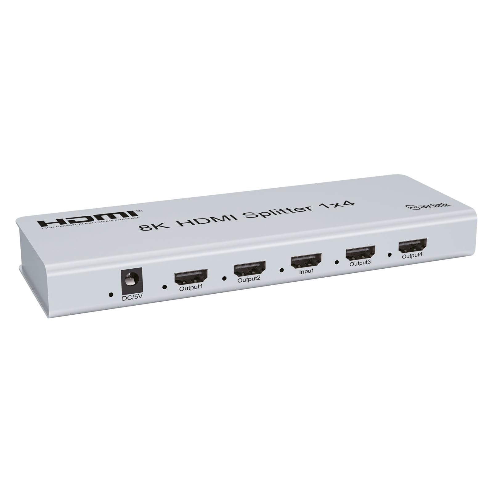 AV:Link Répartiteur HDMI 8K Ultra HD avec contrôle EDID | 1 entrée 4 Sorties | Connectez Facilement Une Seule Source HDMI à Plusieurs écrans pour Les Jeux, Le Divertissement ou Une Utilisation