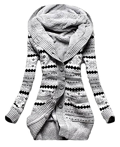 Minetom Femme Hiver Toison Tricoté Bouton Pulls Vêtements Cardigan Tunique Sweats à Capuche Tricots Manteaux Gris FR 40