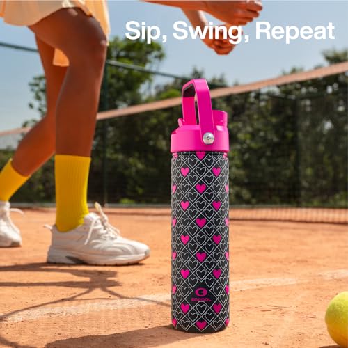 Image of ENCOOL Insulated Water Bottle with Straw Stainless Steel Water Bottle, Leak-Proof, BPA-Free, Keeps Cold for 24 Hours for Sports, Travel, School (26 oz, Bold Hearts Ember x Black)