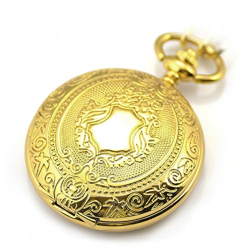 Reloj de bolsillo mecánico dorado con grabados clásicos de esqueleto 2